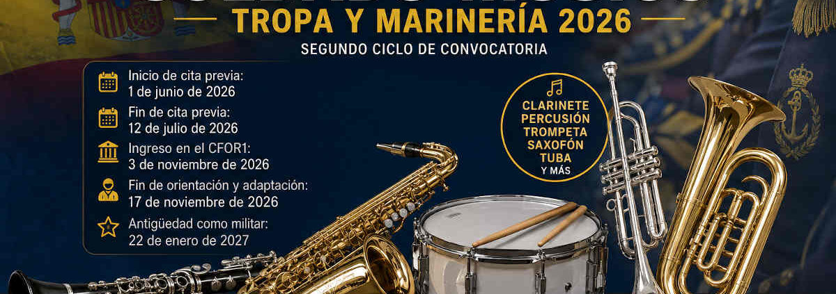 Las Fuerzas Armadas convocan nuevas plazas para músicos militares en el segundo ciclo de Tropa y Marinería 2026