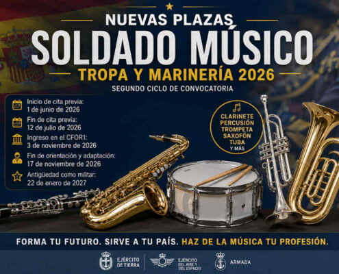 Las Fuerzas Armadas convocan nuevas plazas para músicos militares en el segundo ciclo de Tropa y Marinería 2026
